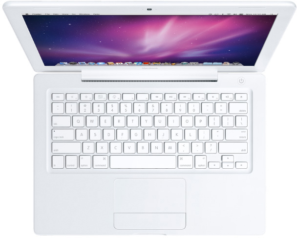 MacBook branco visto de cima