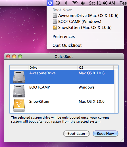 QuickBoot para Mac OS X