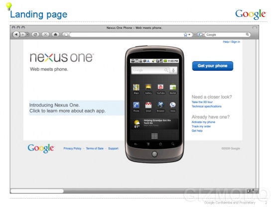 Página do Nexus One no Google