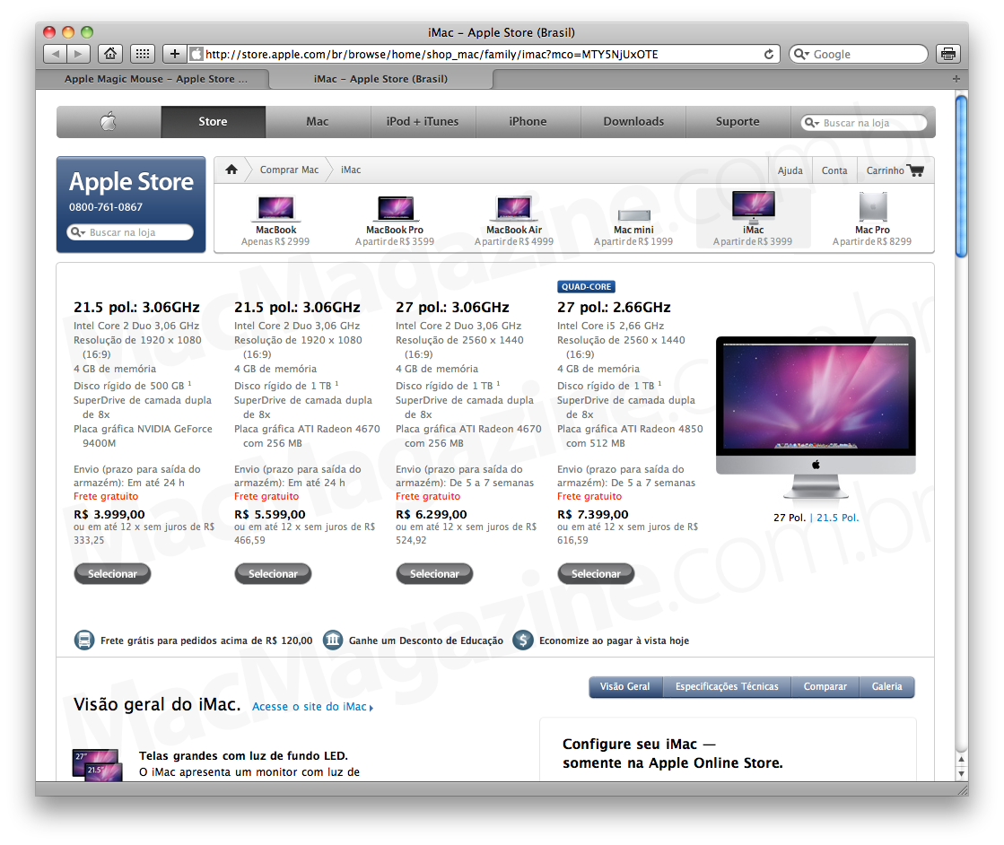 iMacs na Apple Online Store Brasil