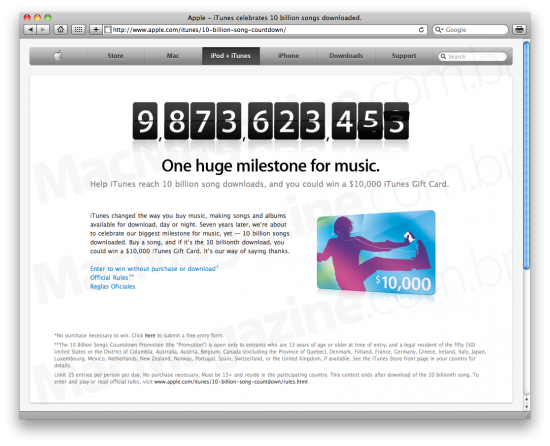 10 bilhões de músicas na iTunes Store
