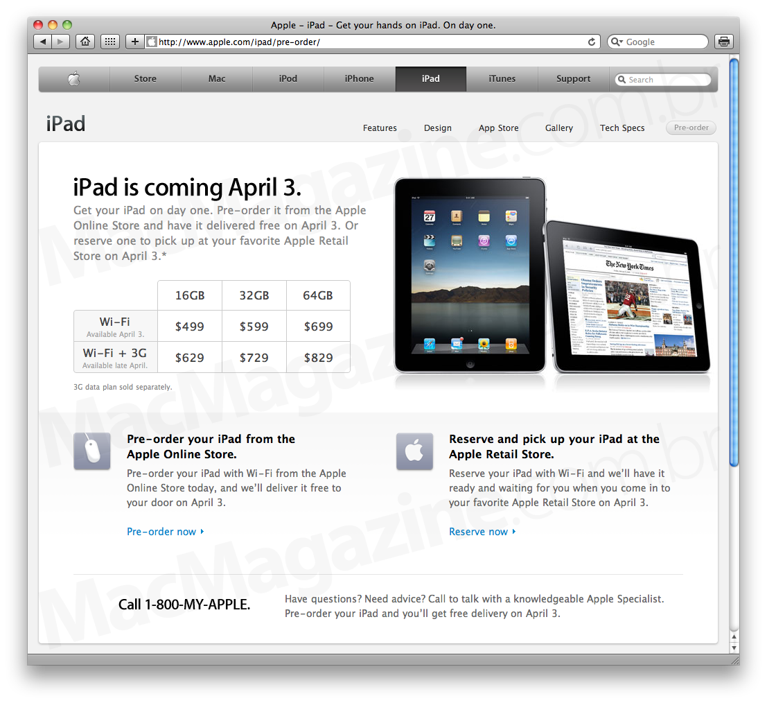 Pré-venda do iPad no Apple.com