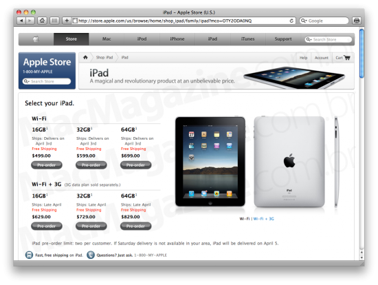 iPad à venda na Apple Online Store