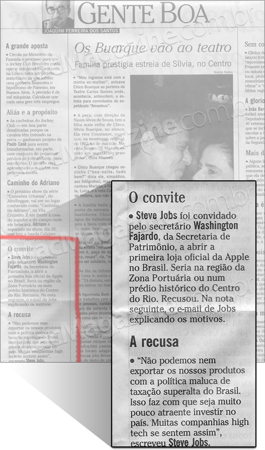 Steve Jobs sobre Apple Store Brasil