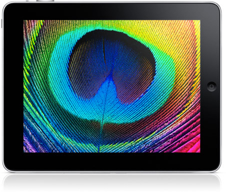 iPad com imagem colorida em seu display de LCD iluminado por LED