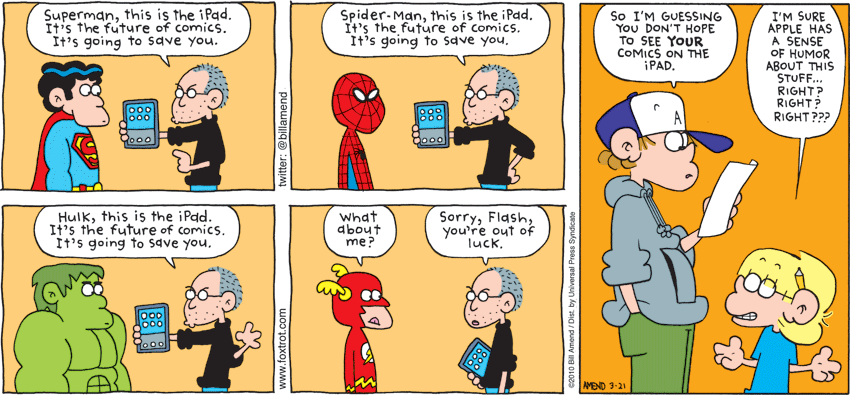 Tirinha do iPad vs. super-heróis