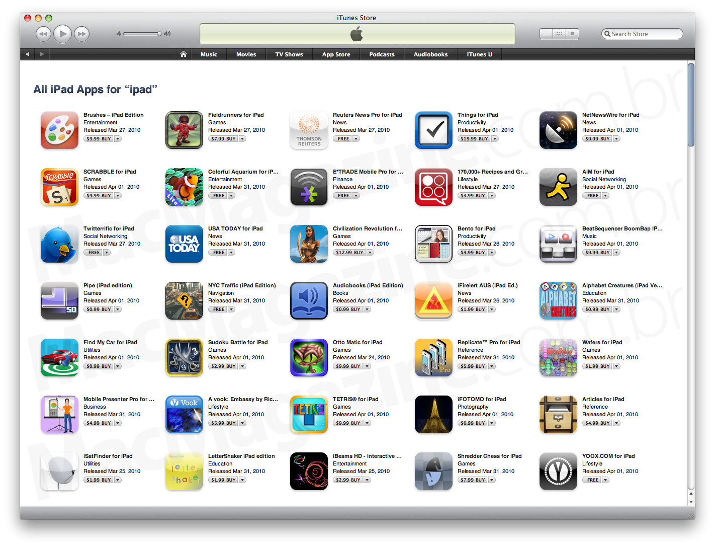 iPad App Store no iTunes
