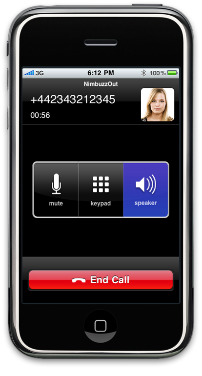 Tela de chamadas do Nimbuzz no iPhone