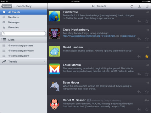 Twitterrific for iPad, da Iconfactory