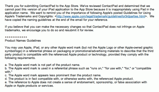 ContactPad rejeitado pela Apple