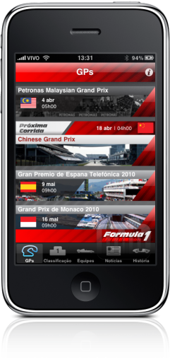 Fórmula 1 Mobile 2010 no iPhone