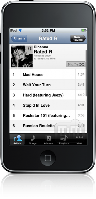 Álbuns no iPod do iPhone OS 4.0