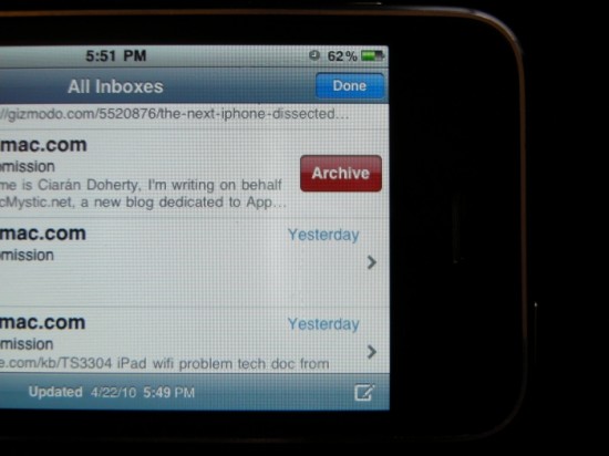 Archive de emails no Gmail do iPhone OS 4.0