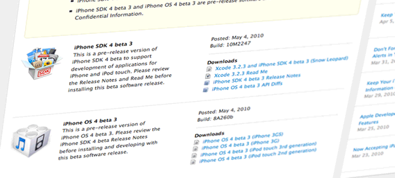 iPhone OS/SDK 4 beta 3 no Apple.com