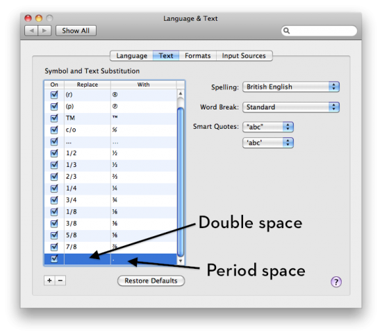 Duplo-toque na barra de espaços com ponto no Mac