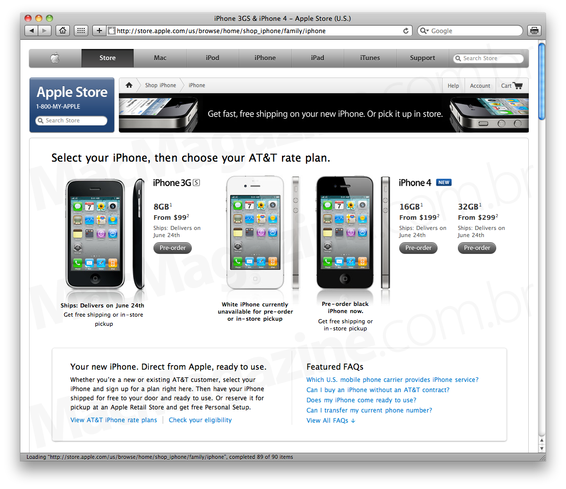 Pré-venda do iPhone 4 na Apple Online Store
