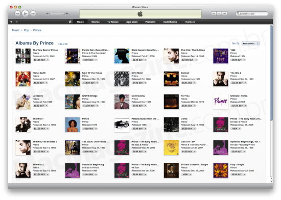 Álbuns de Prince na iTunes Store