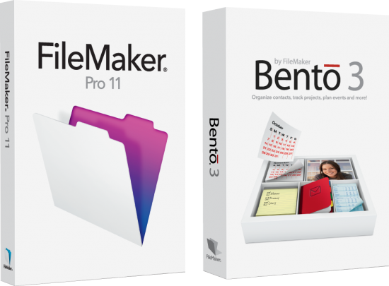 Caixas do FileMaker Pro 11 e do Bento 3