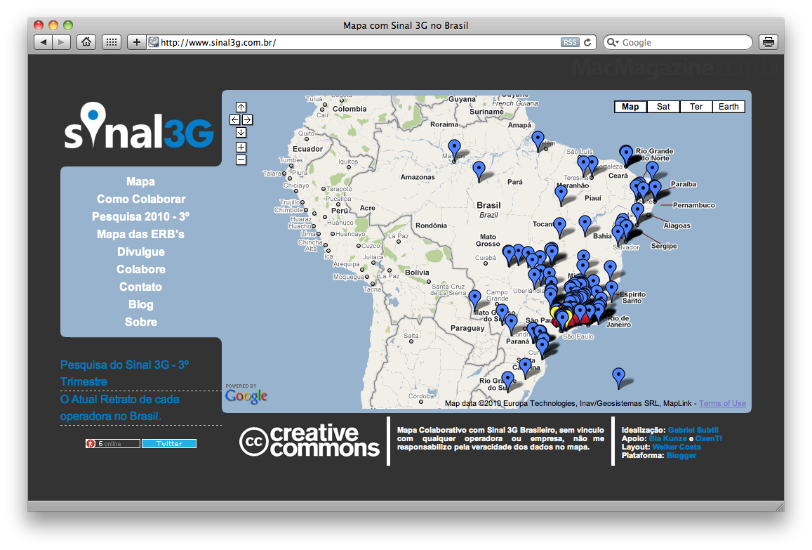 Mapa do Sinal 3G no Brasil (Safari)