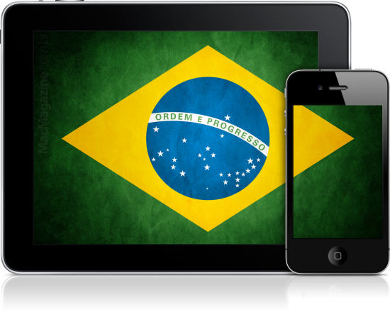 iPad e iPhone 4 com a bandeira do Brasil