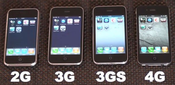 Quatro gerações do iPhone em teste de velocidade