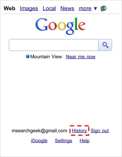 Google Search History para mobile