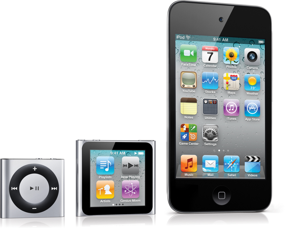 Família de novos iPods - shuffle, nano e touch