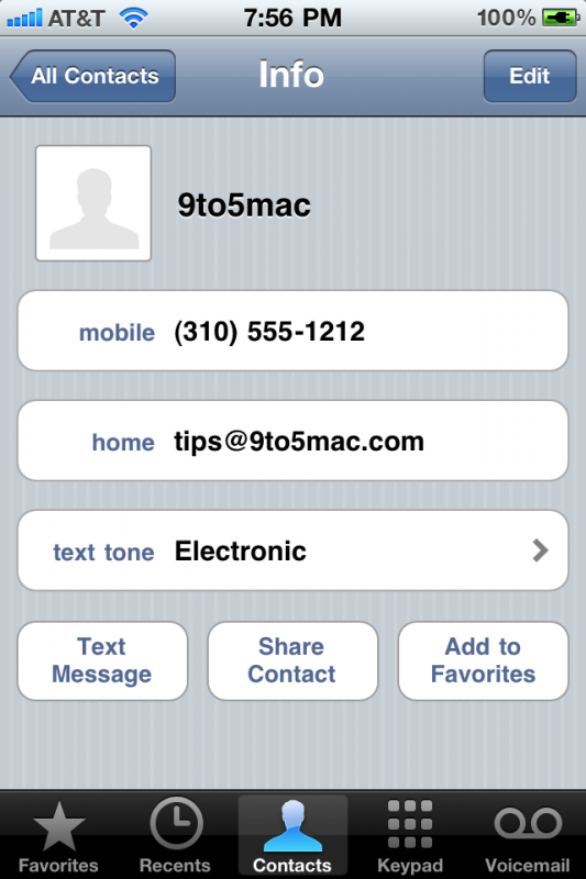 Tom de mensagens em contatos no iOS 4.2