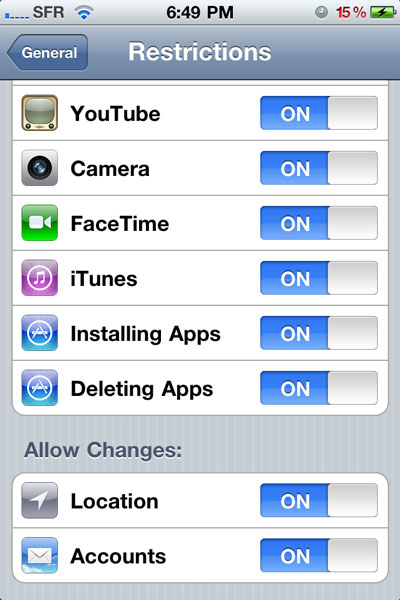 Restrições no iOS 4.2