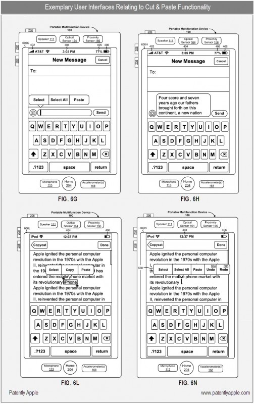 Patente do recortar, copiar e colar no iOS
