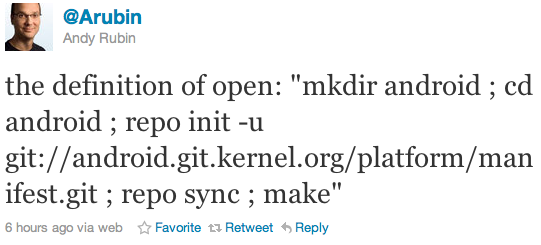 Tweet de Andy Rubin sobre Android aberto