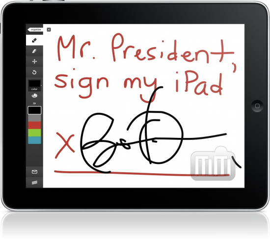 Autógrafo de Barack Obama em iPad