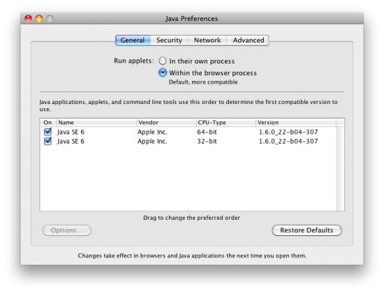 Preferências do Java no Mac OS X