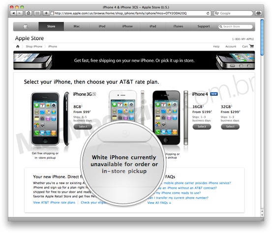 iPhone 4 branco na Apple Online Store