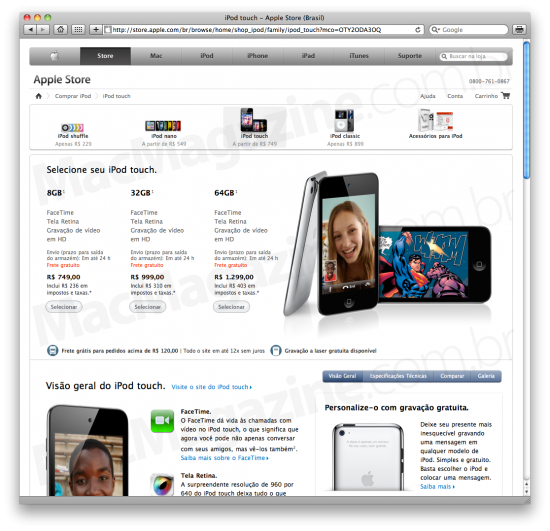 iPod touch na Apple Online Store