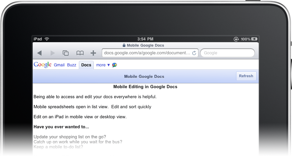Edição do Google Docs no iPad