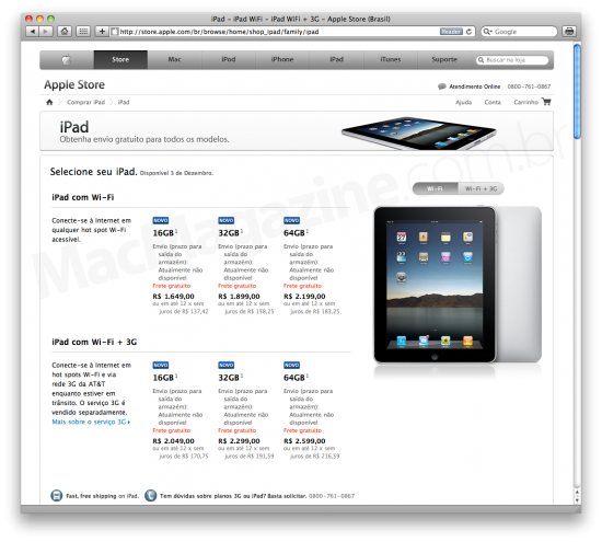 iPad na Apple Online Store Brasil