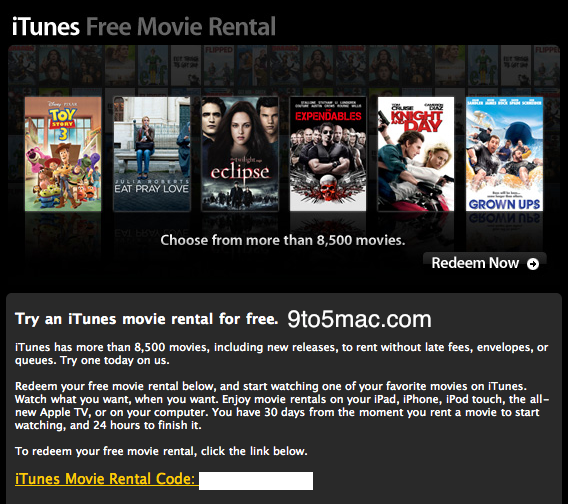 iTunes Free Movie Rental