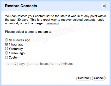 Restaurando contatos no Gmail