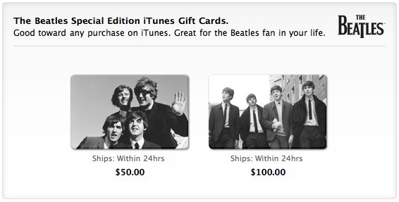 Gift Cards dos Beatles na Apple Online Store
