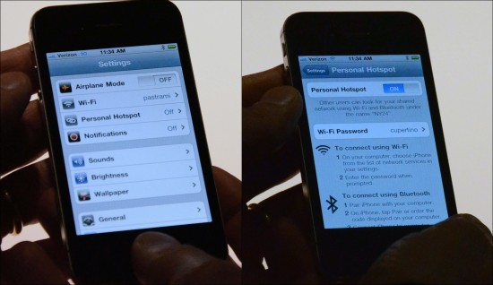 Personal Hotspot Wi-Fi no iPhone 4 da Verizon