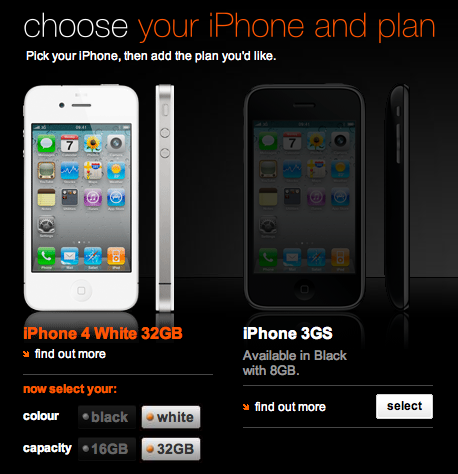 iPhone branco no sistema da Orange