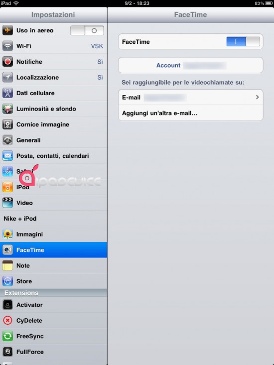 Configurações do FaceTime no iPad