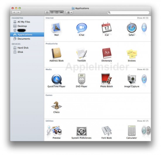 Visualização de apps no Finder do Mac OS X Lion