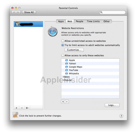 Controles parentais no Mac OS X Lion