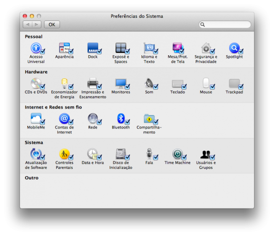 Preferências do Sistema no Mac OS X Lion