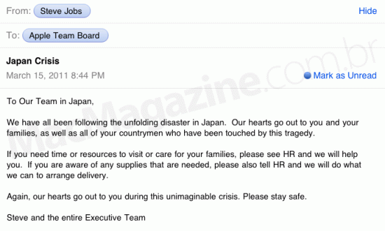Email de Steve Jobs sobre o Japão