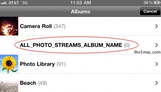 Photo Stream em lista de álbuns de fotos no iOS 4.3