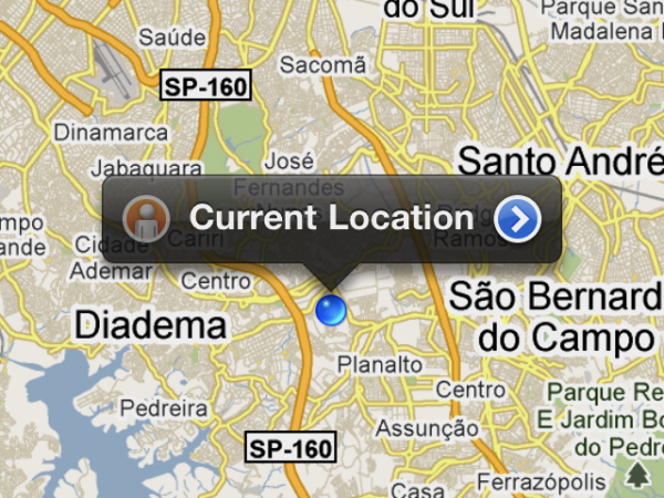 Localização marcada no Maps do iOS