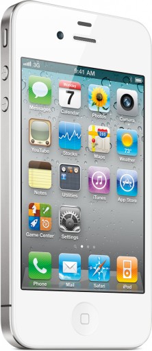 iPhone 4 branco frontal, de lado (grande)